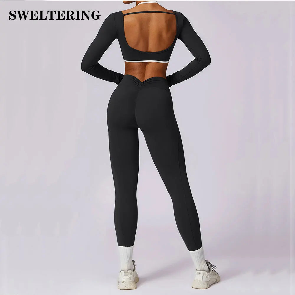 2 Piece Long Sleeve Crop Top High Waist Leggings