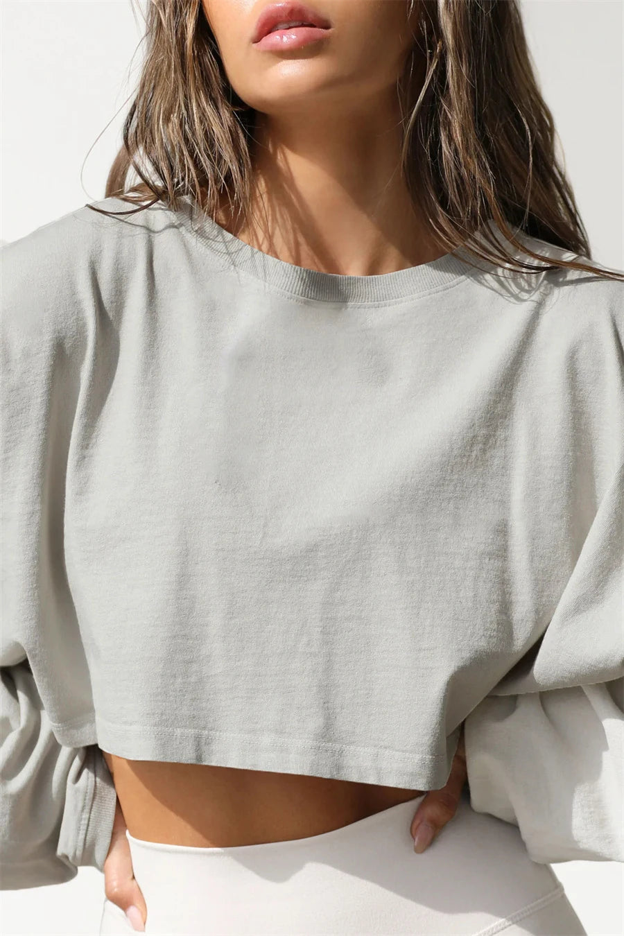 Women Sports Long Sleeve Loose Crop Top T-Shirts