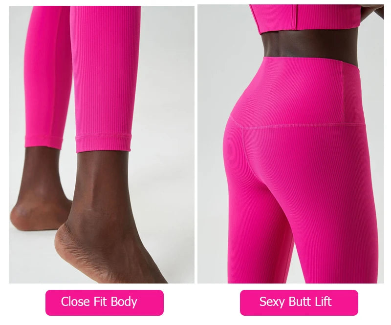 Ribbed Fabric Two Pieces Fitness Set