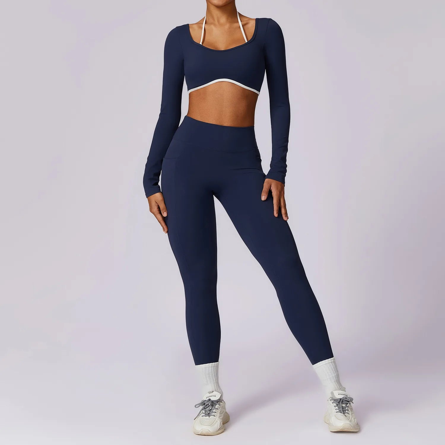 2 Piece Long Sleeve Crop Top High Waist Leggings