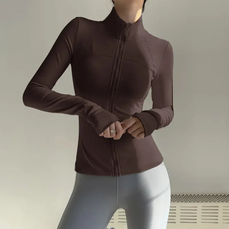Women's Zip-Up Long Sleeve Yoga Jacket – Quick-Dry, Lightweight Sportswear