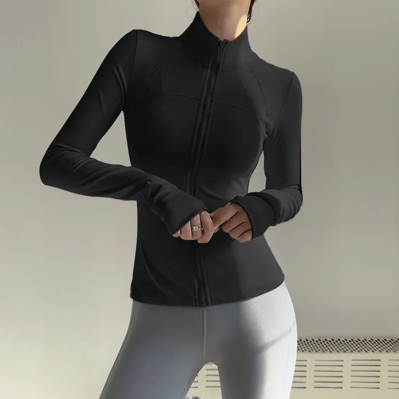 Women's Zip-Up Long Sleeve Yoga Jacket – Quick-Dry, Lightweight Sportswear