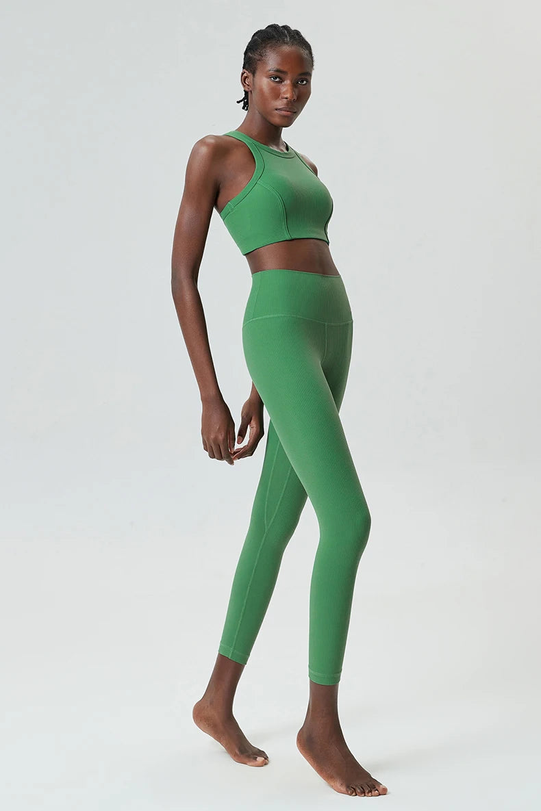 Ribbed Fabric Two Pieces Fitness Set