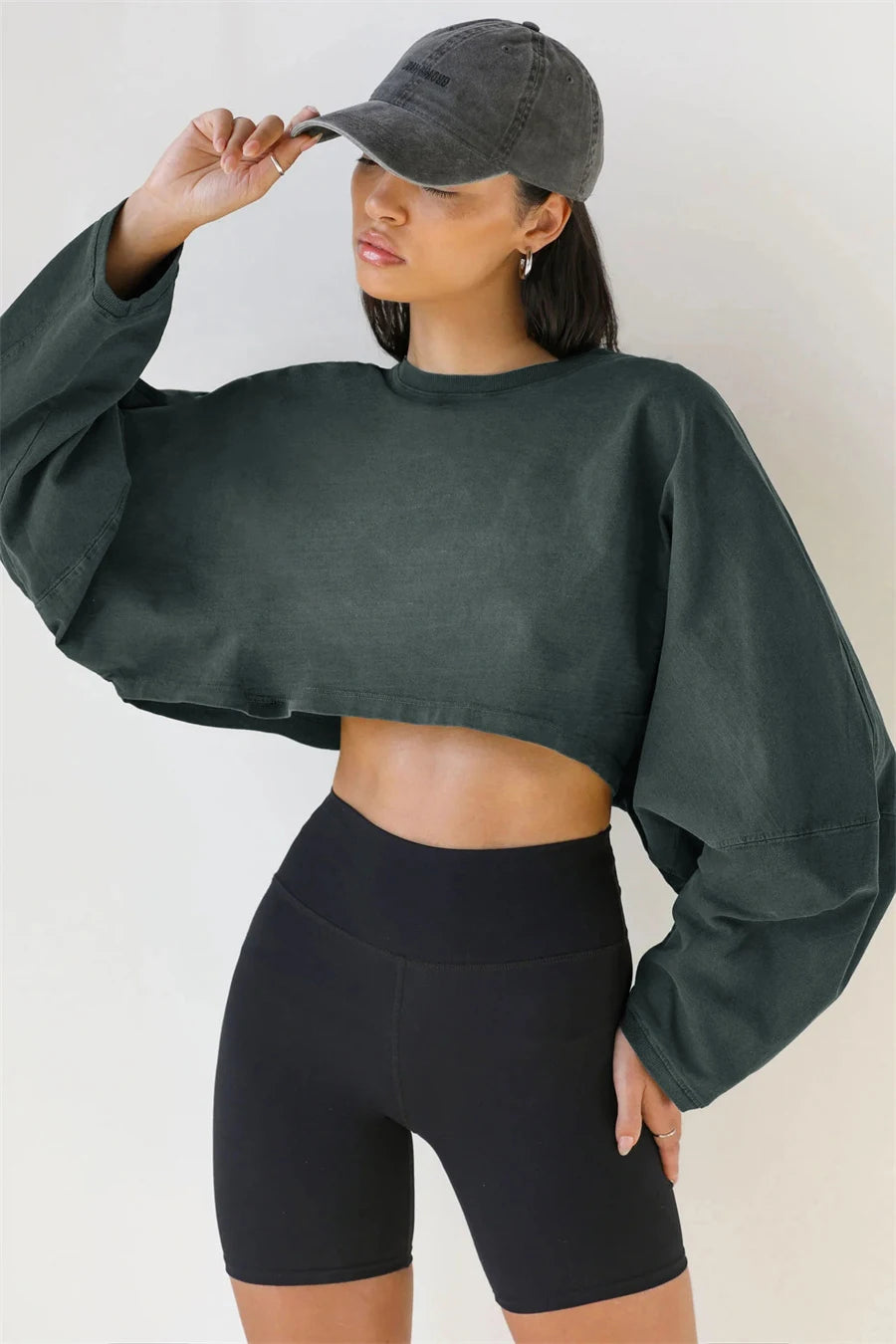 Women Sports Long Sleeve Loose Crop Top T-Shirts