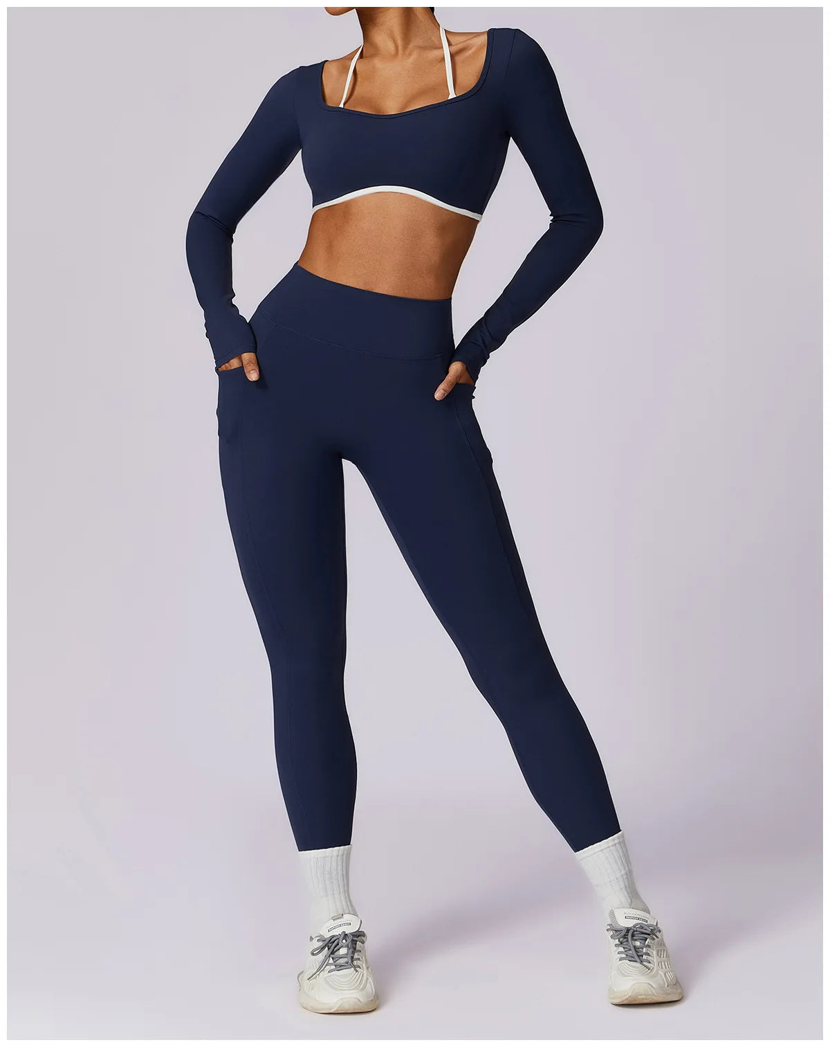 2 Piece Long Sleeve Crop Top High Waist Leggings
