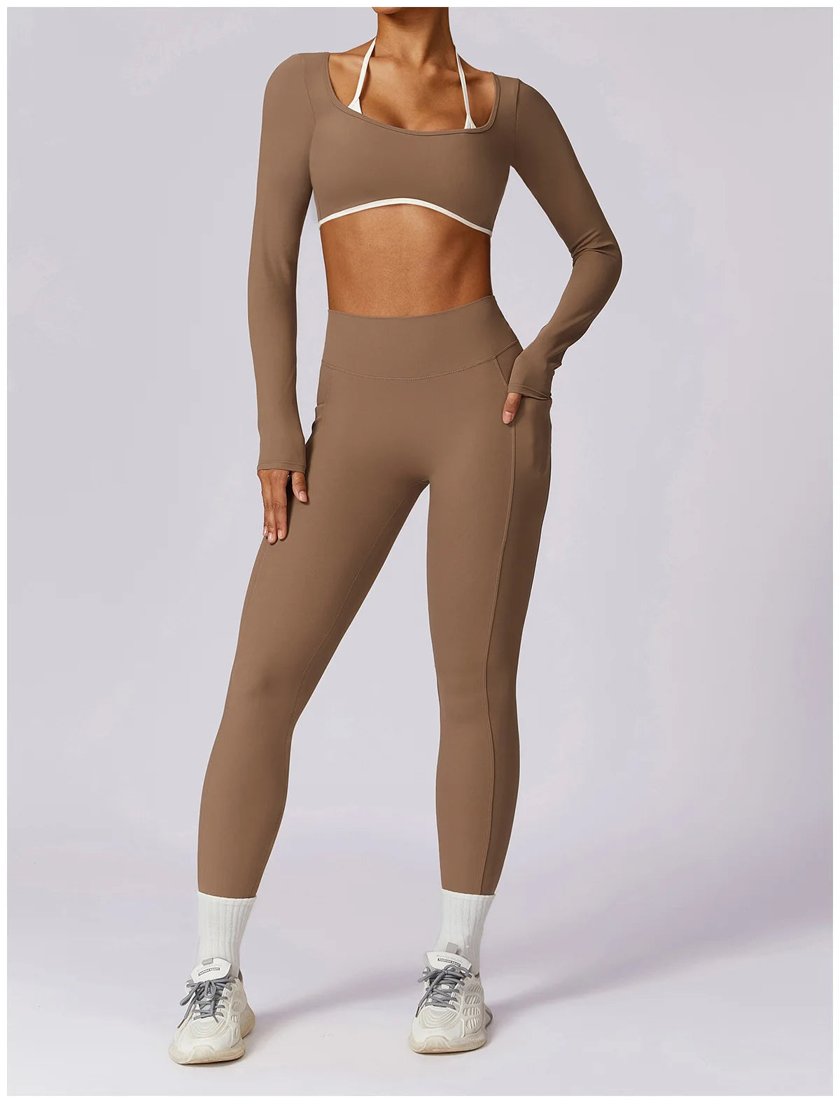 2 Piece Long Sleeve Crop Top High Waist Leggings