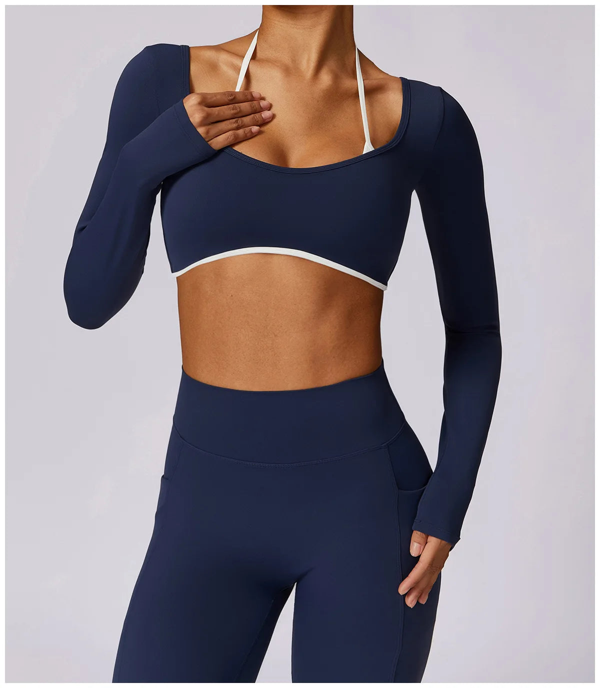 2 Piece Long Sleeve Crop Top High Waist Leggings