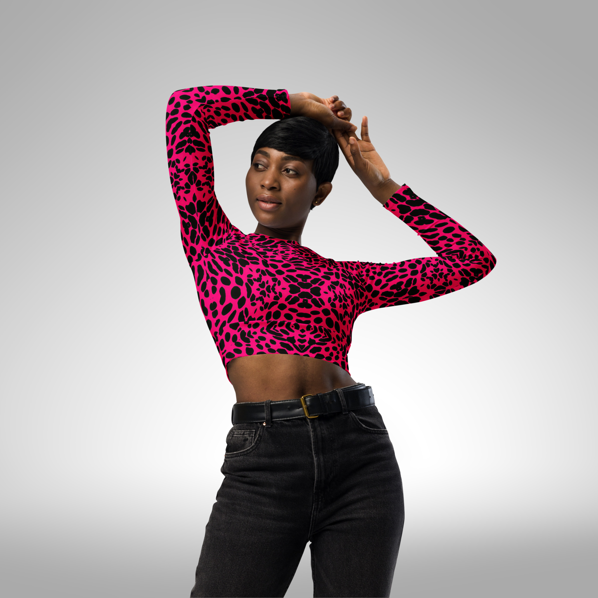 Panther In Pink - Recycled Long-Sleeve Crop Top