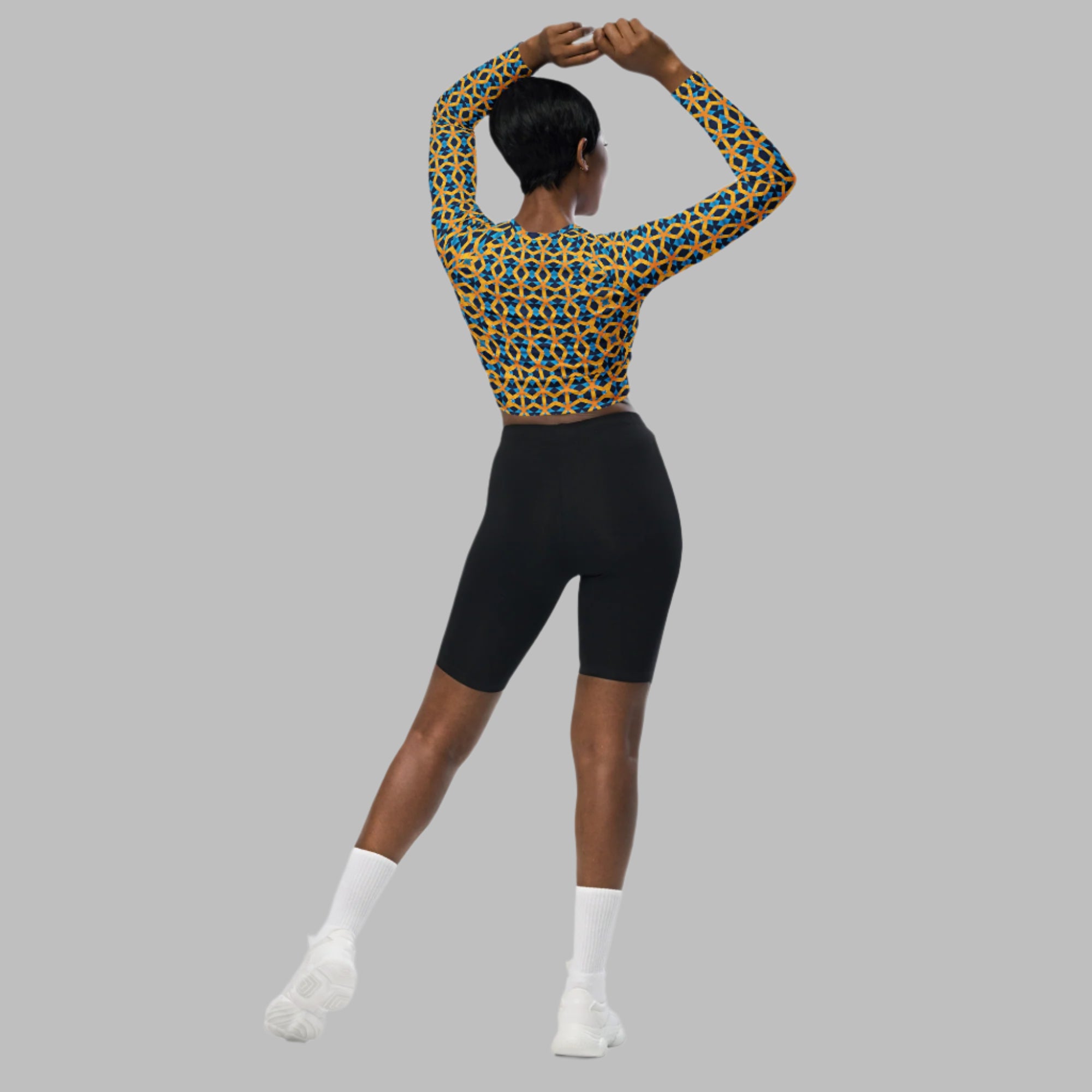Royal Grid - Recycled long-sleeve crop top