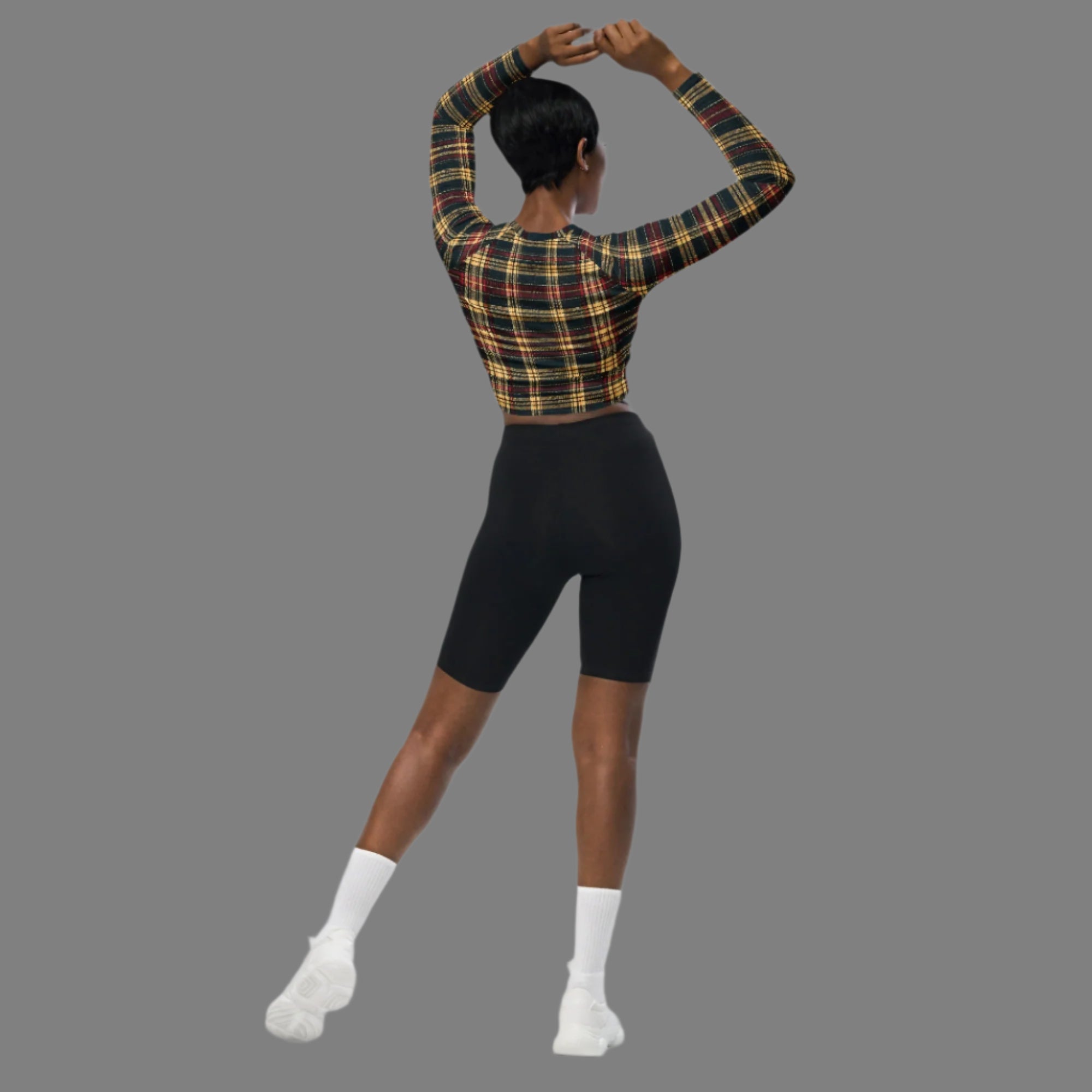 Plaid Allure -Recycled Long-Sleeve Crop Top