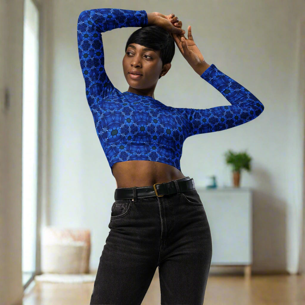 Blue Ice - Recycled Long Sleeve Crop Top