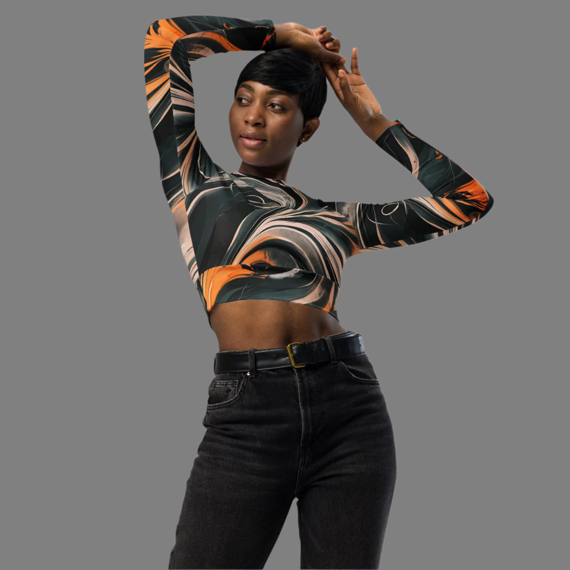 Midnight Flame - Long Sleeve Crop Top