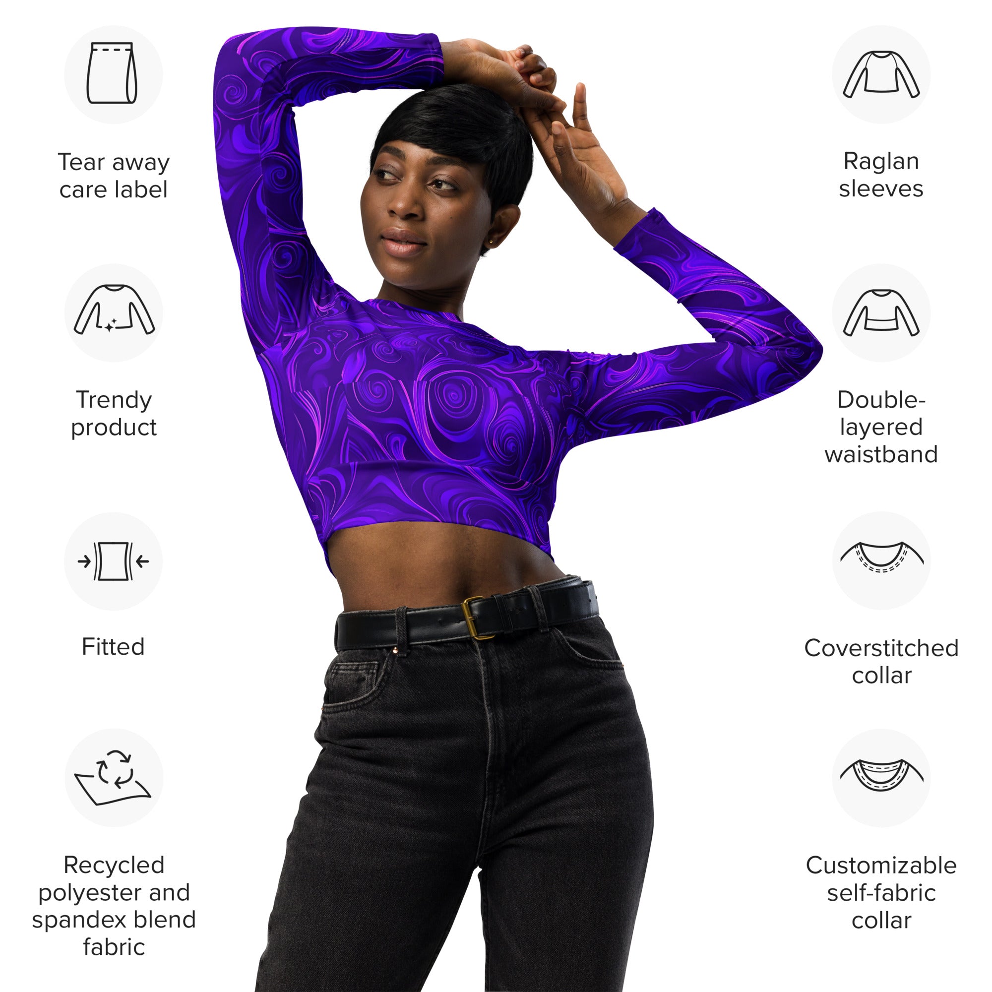 Electric Purple - Recycled Long Sleeve Crop Top