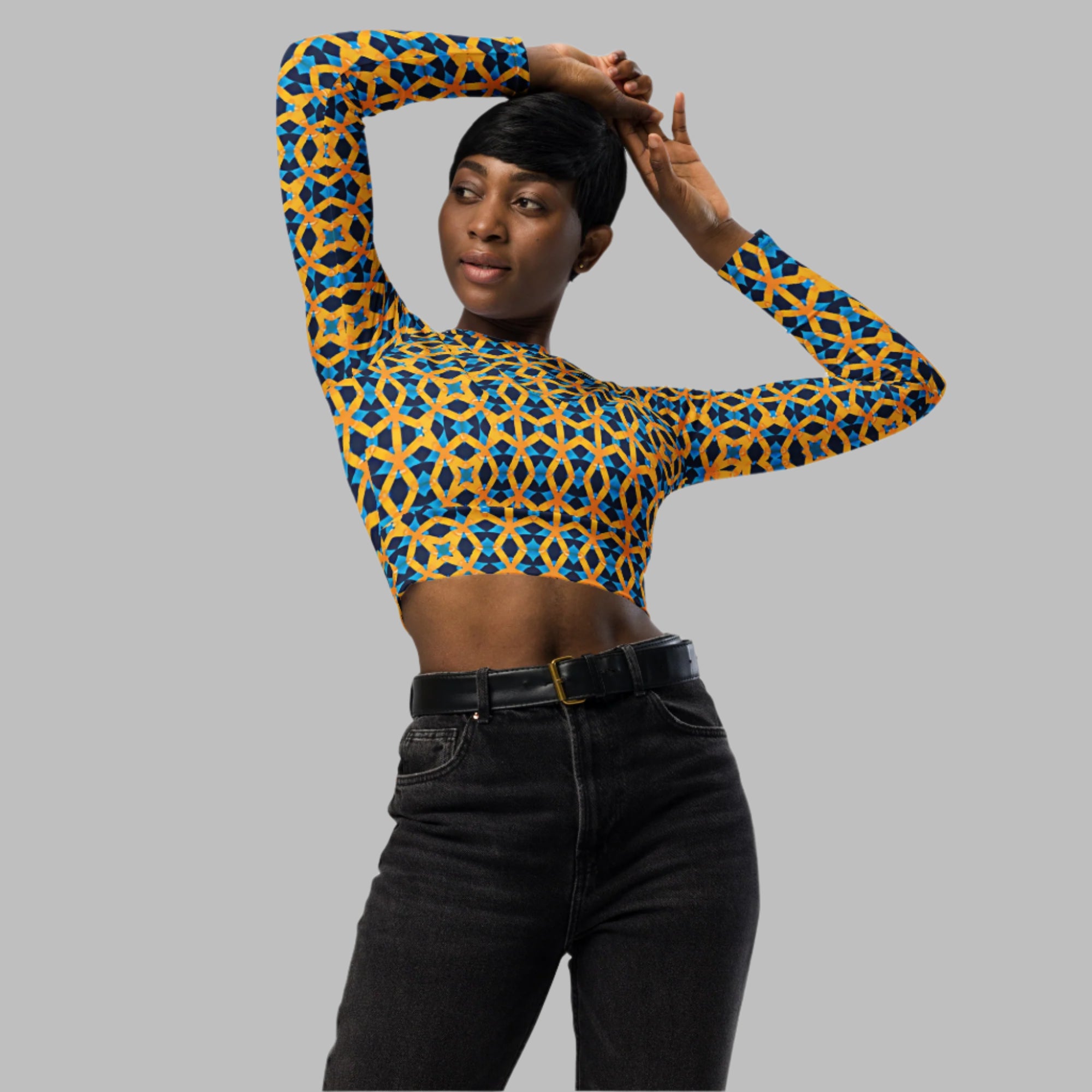 Royal Grid - Recycled long-sleeve crop top