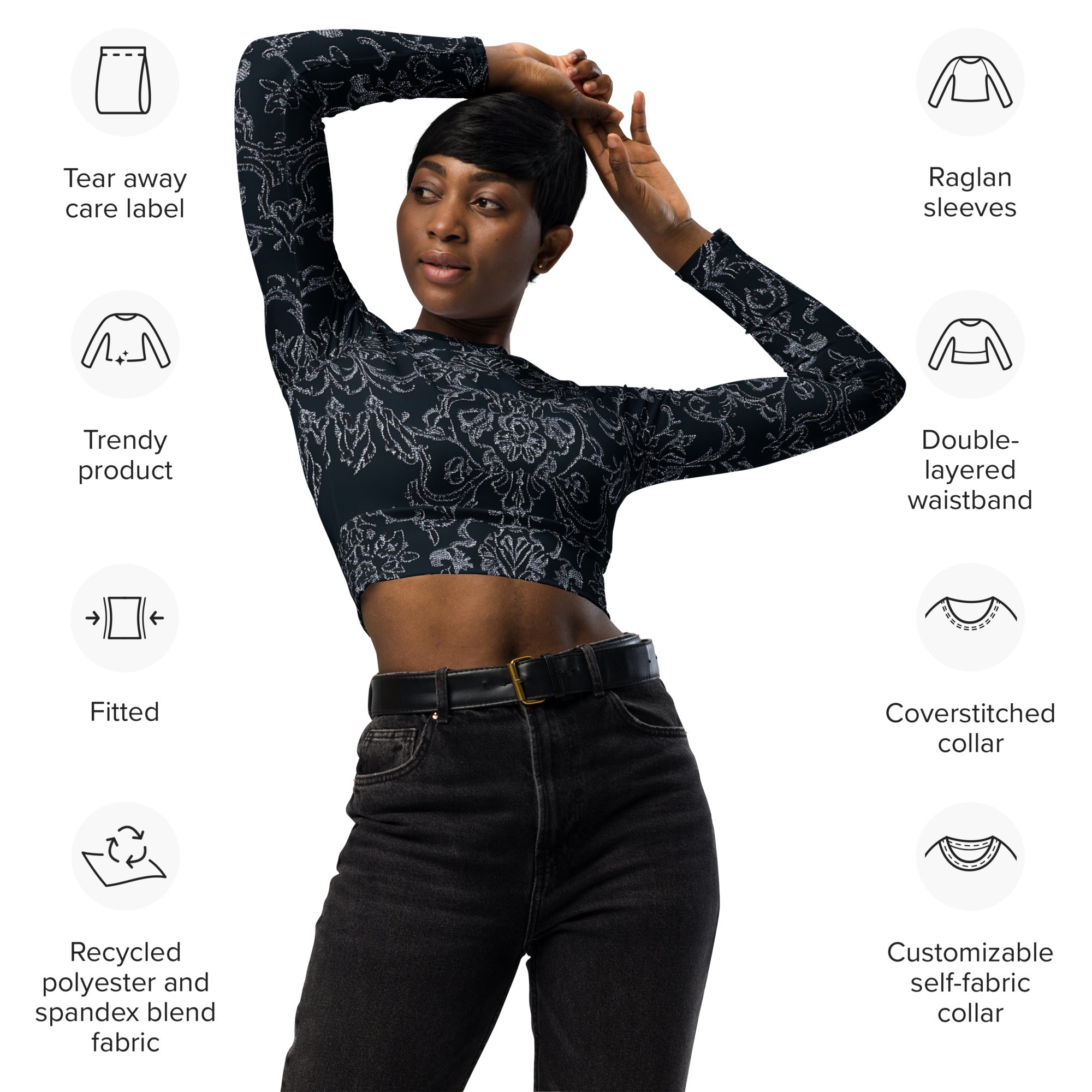 Midnight Lace - Recycled Long-Sleeve Crop Top