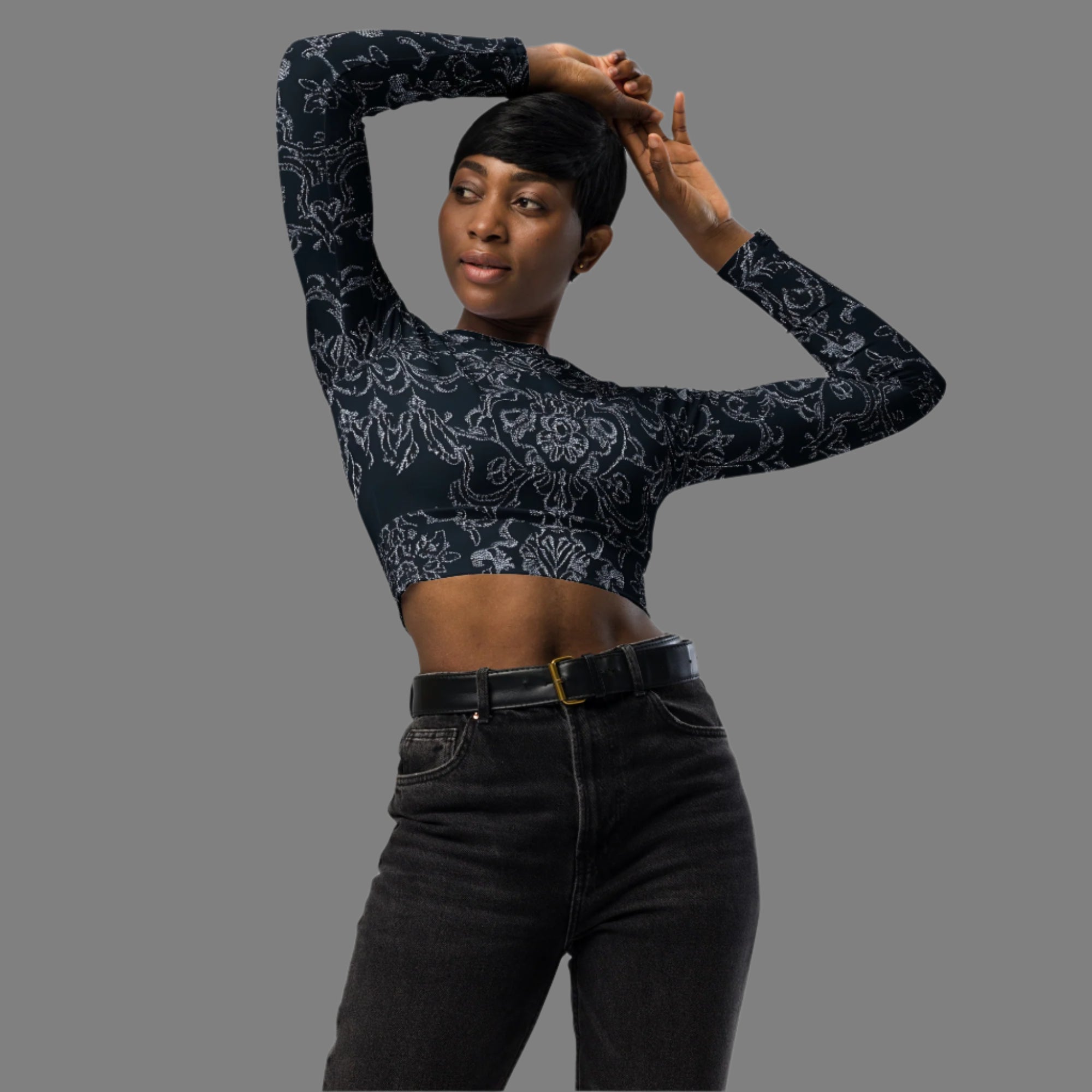 Midnight Lace - Recycled Long-Sleeve Crop Top