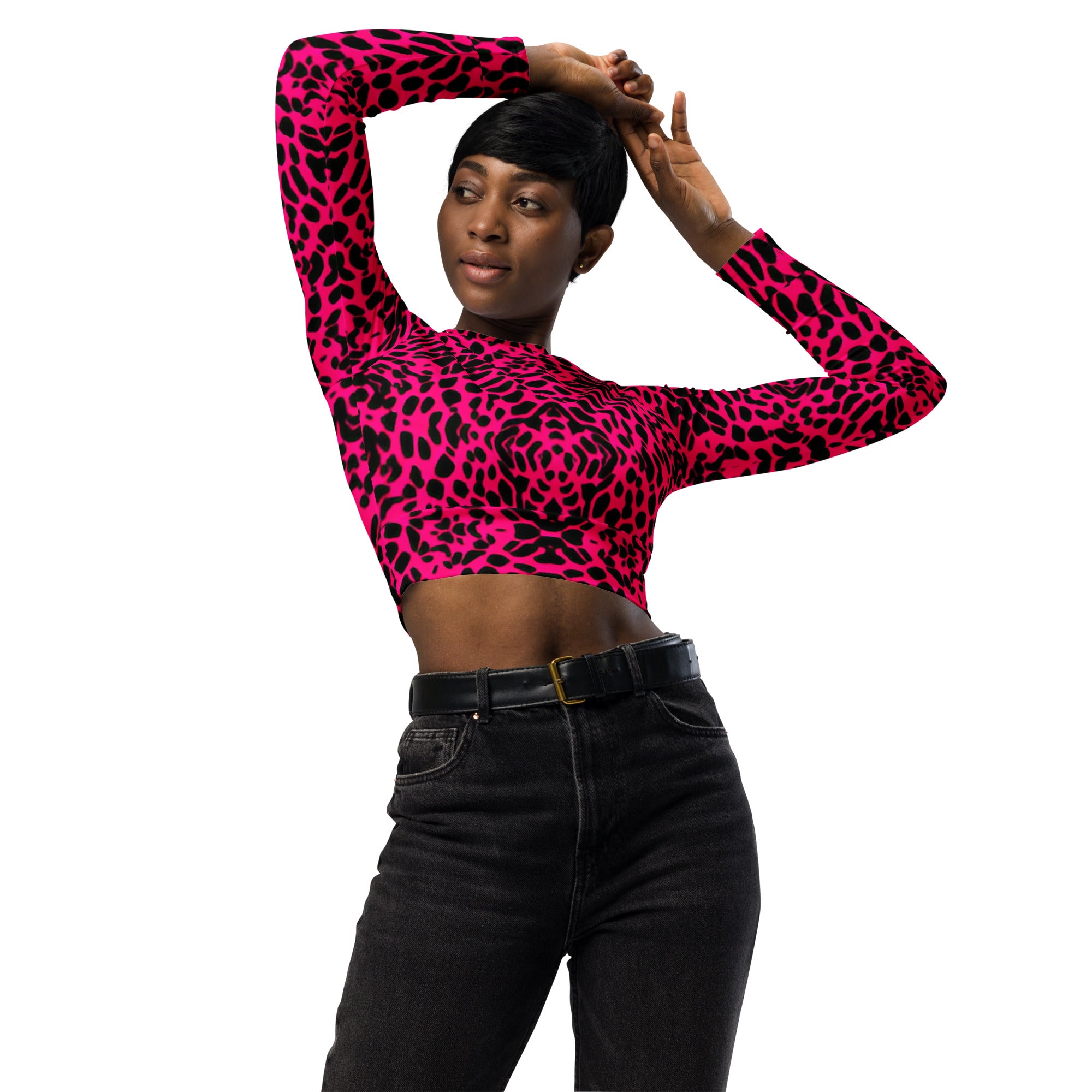 Panther In Pink - Recycled Long-Sleeve Crop Top