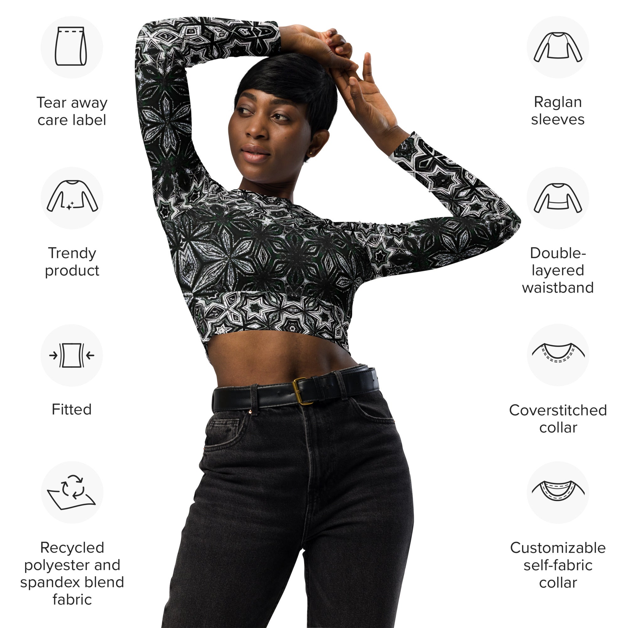 Graphite Glam - Recycled Long-Sleeve Crop Top
