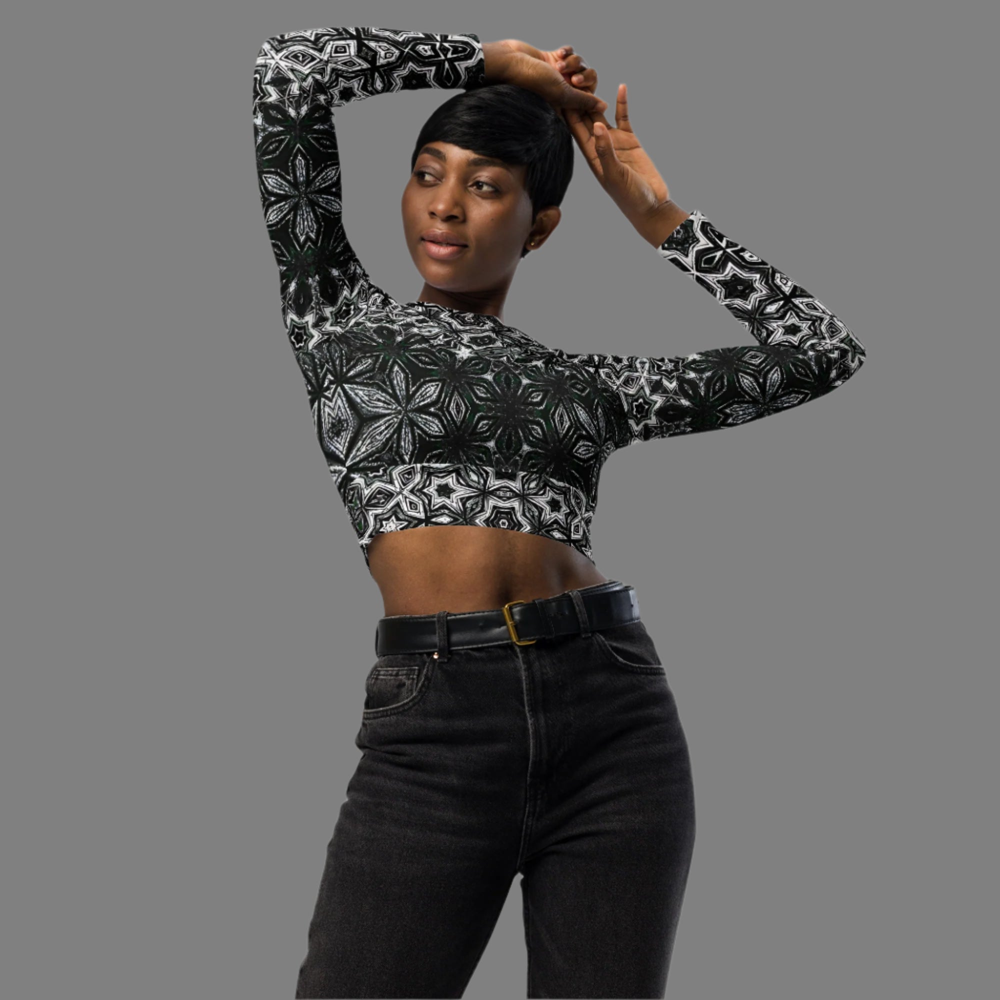 Graphite Glam - Recycled Long-Sleeve Crop Top