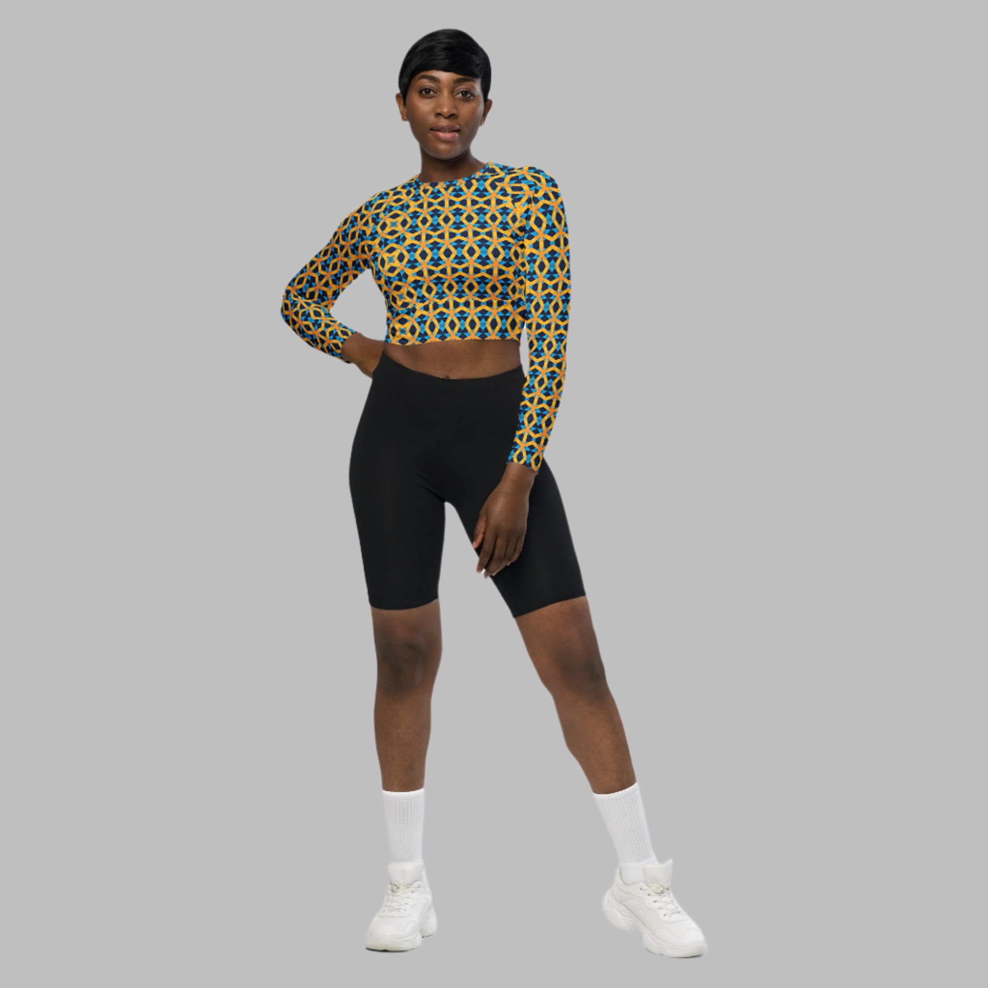 Royal Grid - Recycled long-sleeve crop top