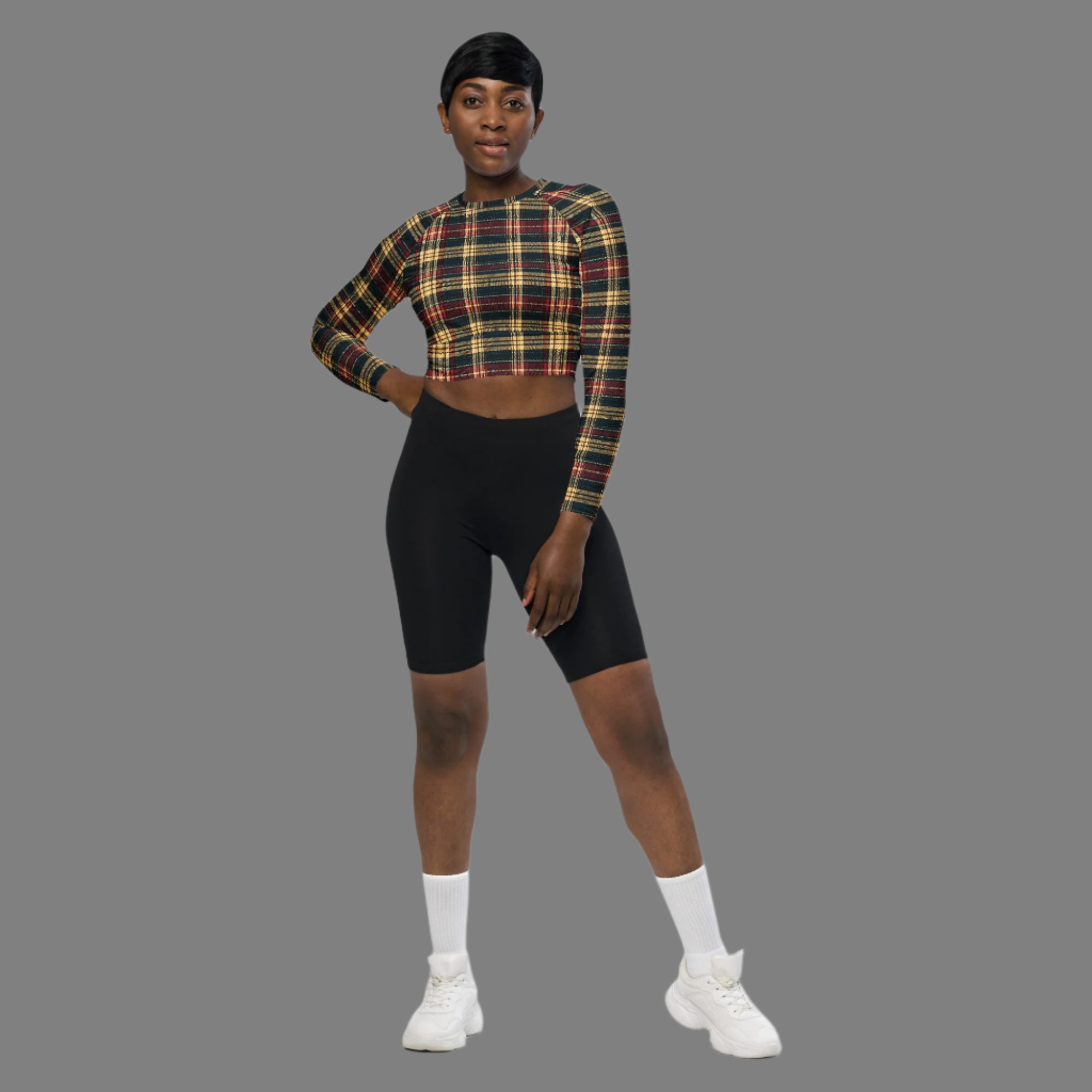 Plaid Allure -Recycled Long-Sleeve Crop Top