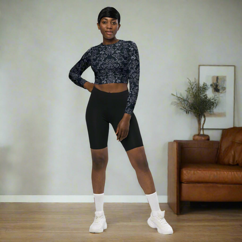 Midnight Lace - Recycled Long-Sleeve Crop Top