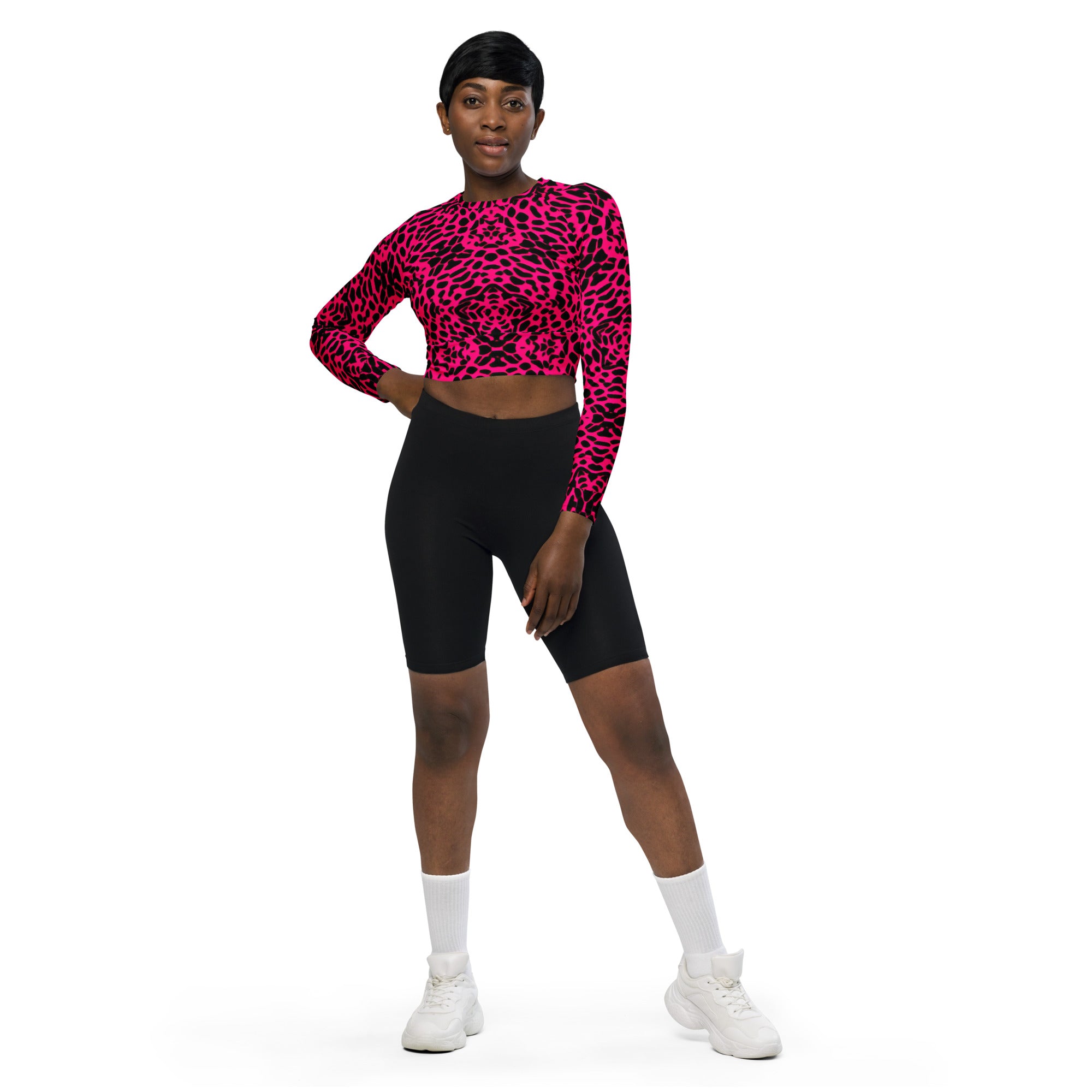 Panther In Pink - Recycled Long-Sleeve Crop Top