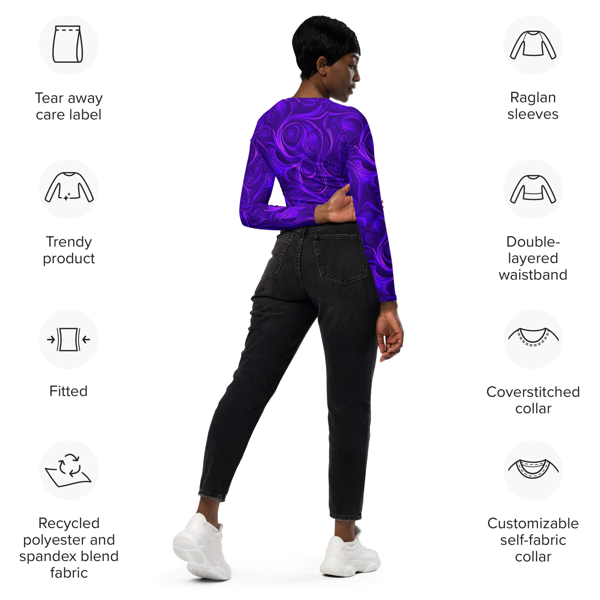 Electric Purple - Recycled Long Sleeve Crop Top