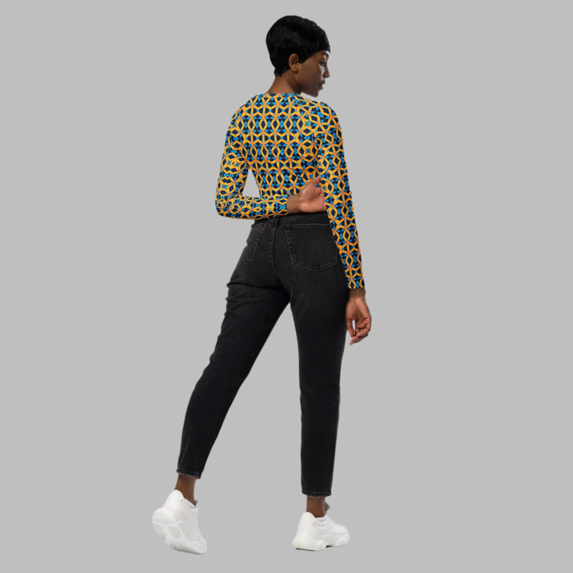 Royal Grid - Recycled long-sleeve crop top