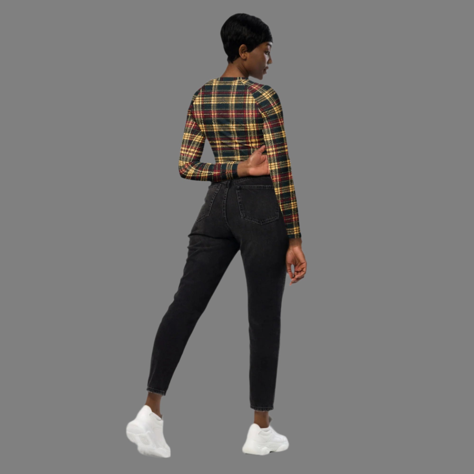 Plaid Allure -Recycled Long-Sleeve Crop Top