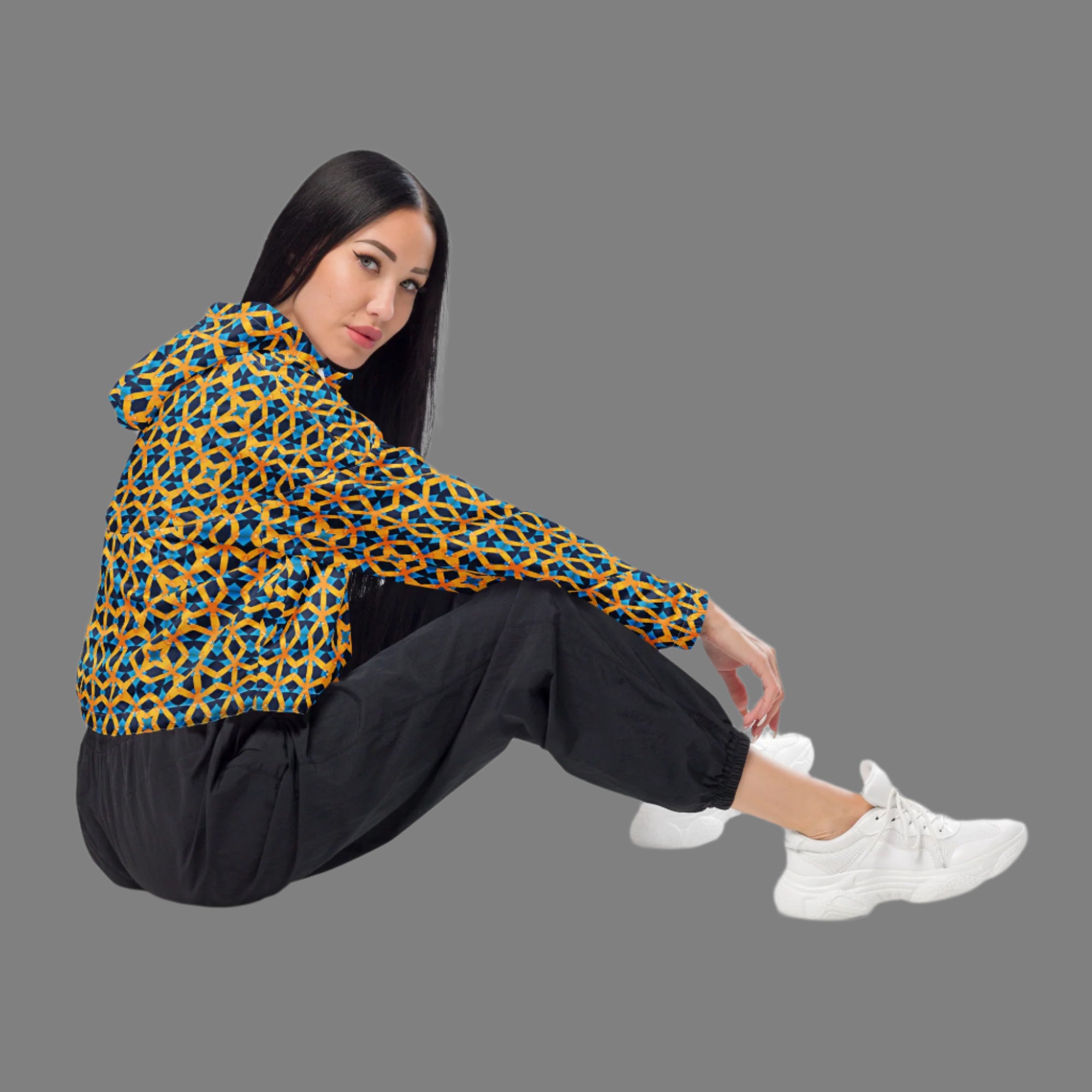 Royal Grid - Cropped Windbreaker